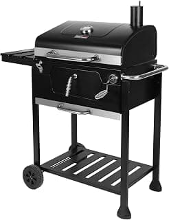 Barbacoa de carbón vegetal, barbacoa ahumadora, barbacoa de camping, carbón vegetal, exterior, parrilla de jardín, superficie de la parrilla, 59 x 42 cm, color negro