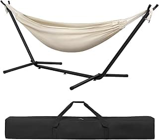 Hamaca Jardín Tumbonas, Hamaca para 2 Personas con Soporte Metálico, Capacidad 250 kg, con Bolsa de Transporte, para Terraza, Jardín y Piscina, 280x106x100 cm (Beige, 280x106x100 cm)
