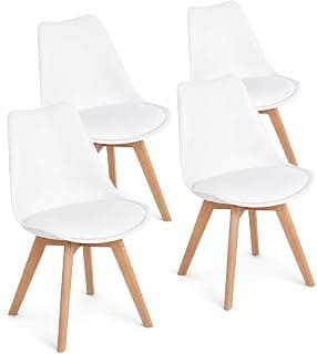 Pack de 4 Sillas de Comedor Sillas Cocina Nórdico con Asiento Tapizado y Las piernas de Madera de Haya Maciza, Blanco
