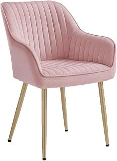 Silla de Comedor, Silla de Cocina, Sillón de Terciopelo, Silla Tapizada con Reposabrazos, Carga Máx. de120 kg, Patas de Metal, para Comedor, Cocina, Rosa Jalea y Dorado Pálido LDC087R01