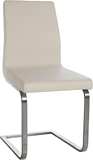 Silla de Comedor Belfort, Moderno cantiléver con Respaldo Alto, Asiento Acolchado, Estructura de Acero Inoxidable, Color:Crema