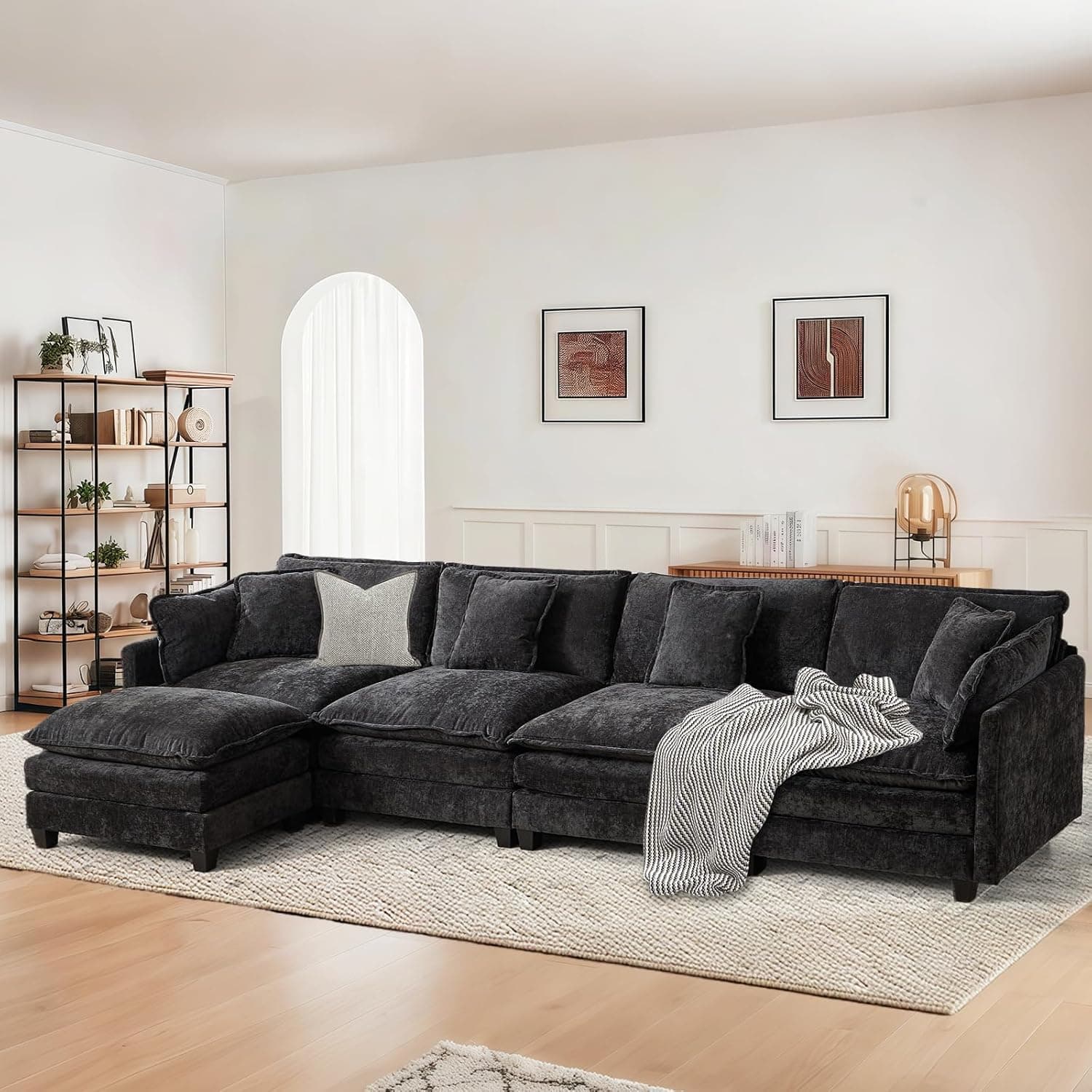 Sofá modular en L Negro