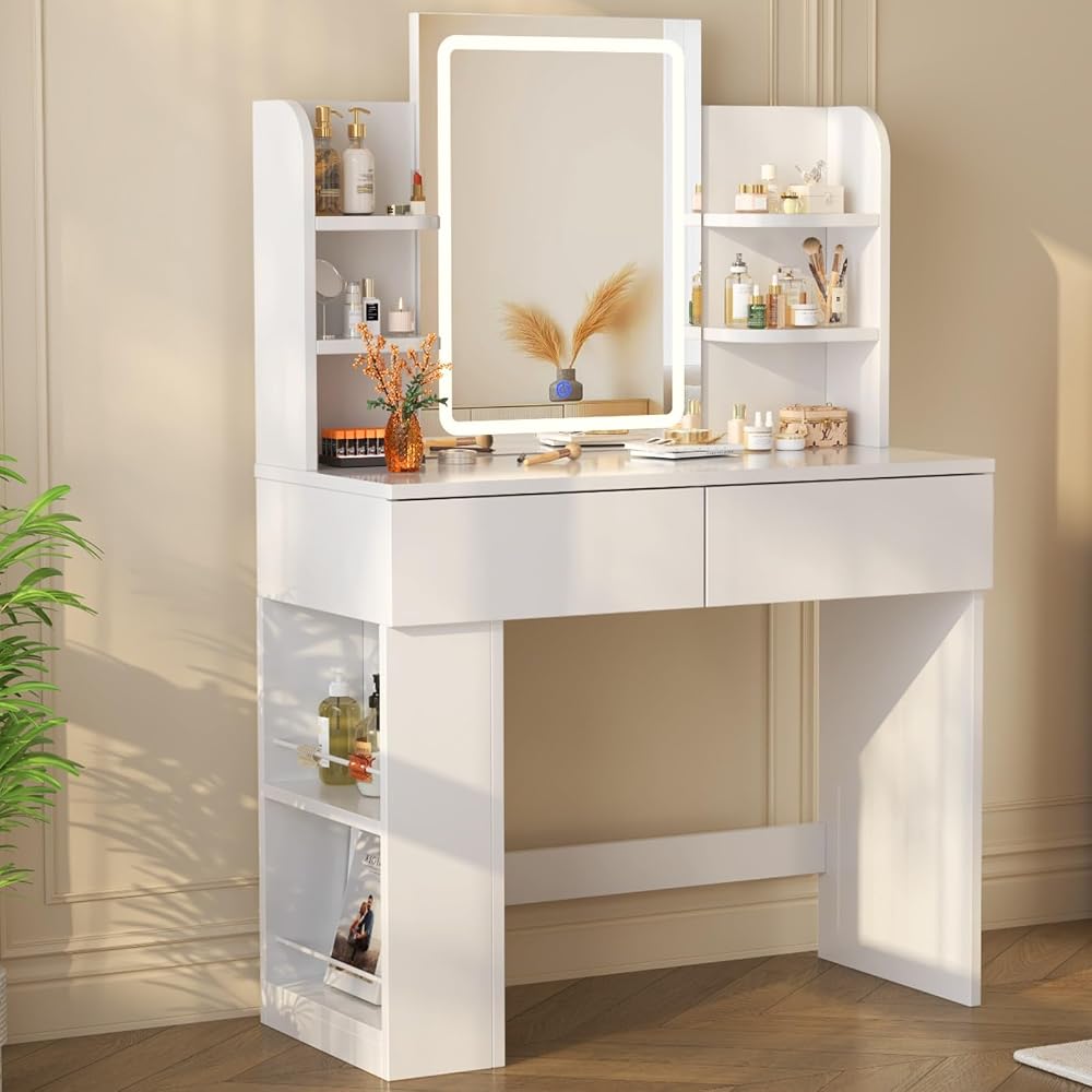 Tocador con espejo y luz LED Blanco