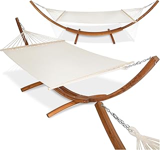 Hamaca Jardin XXL Colgante para 2 Personas, Robusta, Tumbona Jardin Exterior y Terraza, Cama Doble, Montaje Fácil, con Accesorios, Ideal para Camping y Camper Furgoneta - Blanco