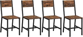 Juego de 4 Sillas de Comedor, Marco de Acero, Industrial | Para Comedor, Salón, Cocina, Marrón Rústico y Negro, LDC093K02