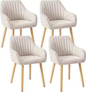 Juego de 4 sillas de Comedor Beige con reposabrazos de Lino, sillas de Comedor, Silla de salón, Silla de Cocina