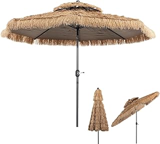 Sombrilla Paja Hawaiana 3/2,7m, Parasol de Jardin Inclinable con 8 Varillas, Sombrilla Terraza Exterior con Techo Doble para Piscina,Patio