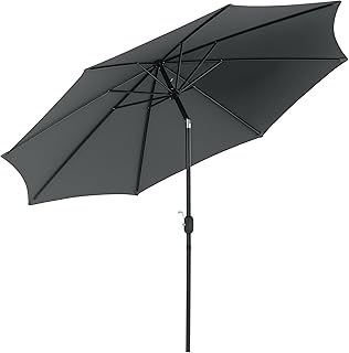 Sombrilla de Jardín Ø300x250 cm Manivela para Terraza Gris Oscuro | Sombrilla recta, de metal, redondo, poliéster, 180 g/m²