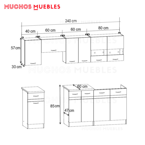 Cocina modular Muchos Muebles Line, 240cm (Blanco)
